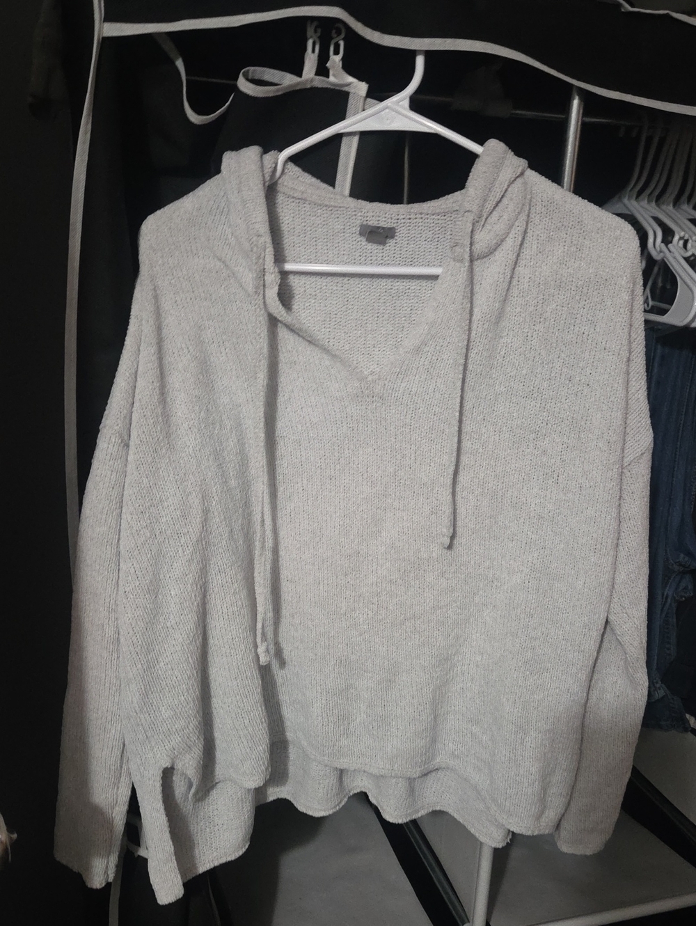 aerie Light Gray Hooded Knit Pullover